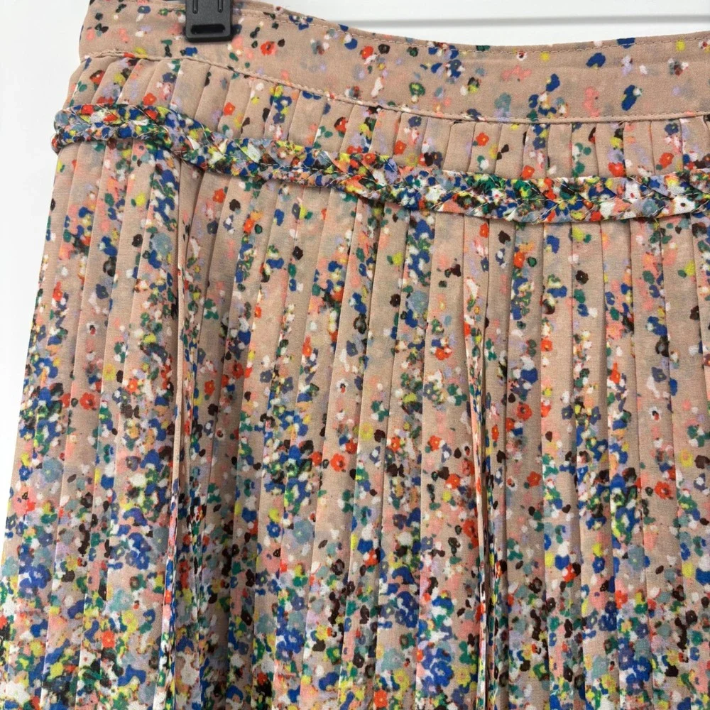 American Eagle Outfitters Floral Pleated Mini Skirt Braided Waist‎ Orange Hem 10